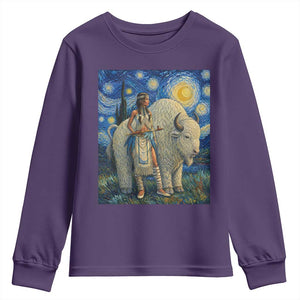 White Buffalo Woman Youth Sweatshirt North American Native Legends Starry Night Inspired Art