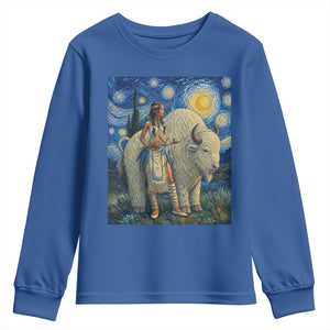 White Buffalo Woman Youth Sweatshirt North American Native Legends Starry Night Inspired Art