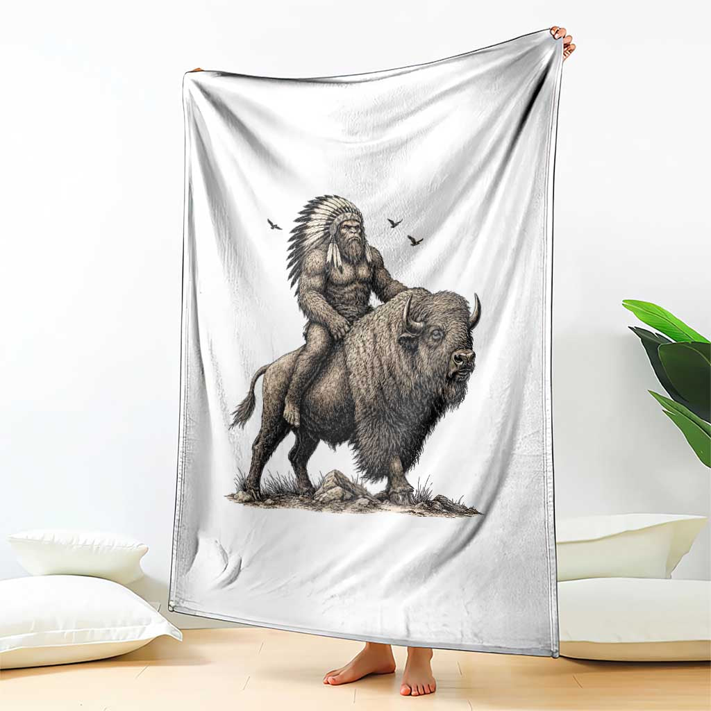 Funny Bigfoot Buffalo Rider Throw Blanket Native Inspired Heritage Graphic