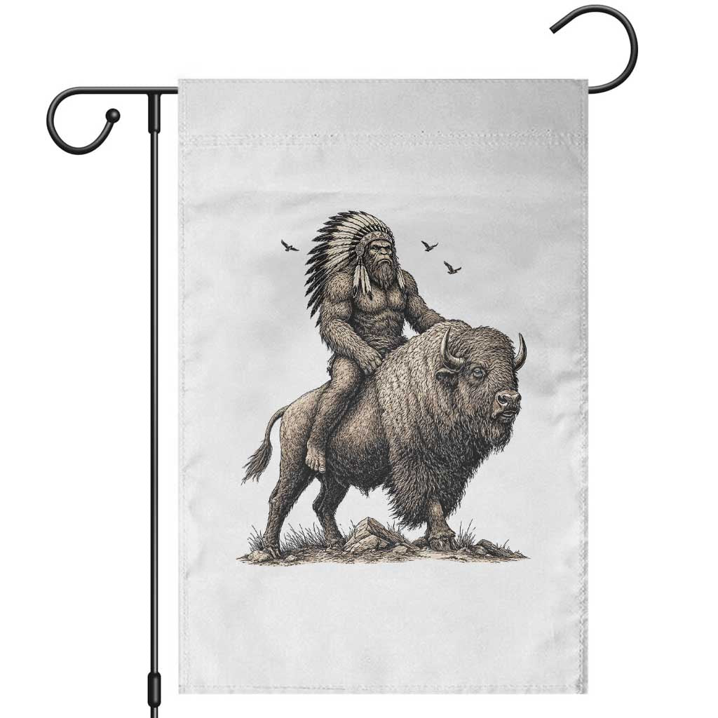 Funny Bigfoot Buffalo Rider Garden Flag Native Inspired Heritage Graphic TS12 White Print Your Wear