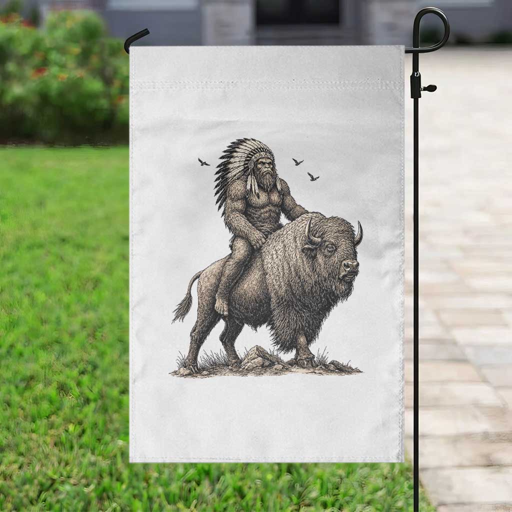 Funny Bigfoot Buffalo Rider Garden Flag Native Inspired Heritage Graphic