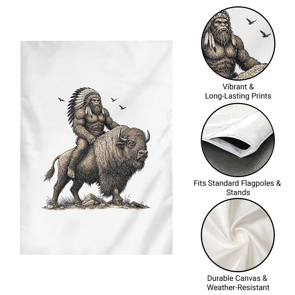 Funny Bigfoot Buffalo Rider Garden Flag Native Inspired Heritage Graphic