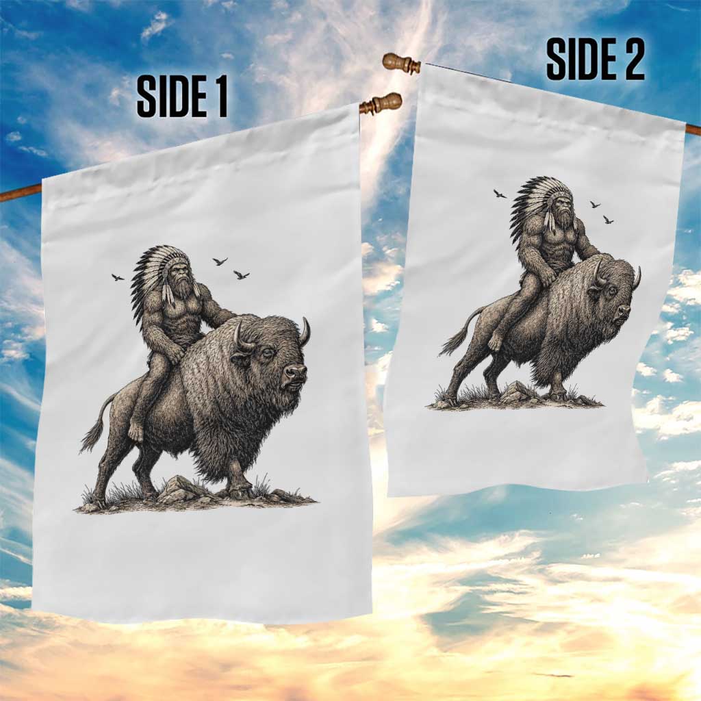 Funny Bigfoot Buffalo Rider Garden Flag Native Inspired Heritage Graphic