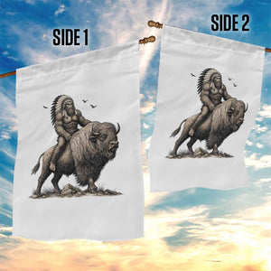 Funny Bigfoot Buffalo Rider Garden Flag Native Inspired Heritage Graphic