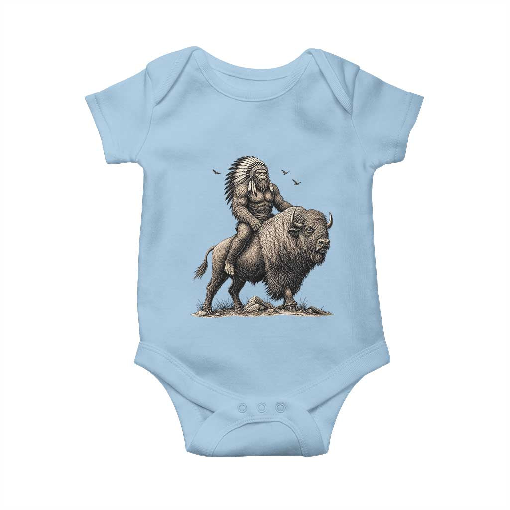 Funny Bigfoot Buffalo Rider Baby Onesie Native Inspired Heritage Graphic