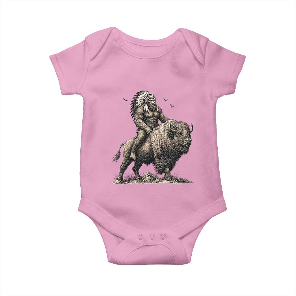 Funny Bigfoot Buffalo Rider Baby Onesie Native Inspired Heritage Graphic