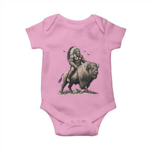 Funny Bigfoot Buffalo Rider Baby Onesie Native Inspired Heritage Graphic