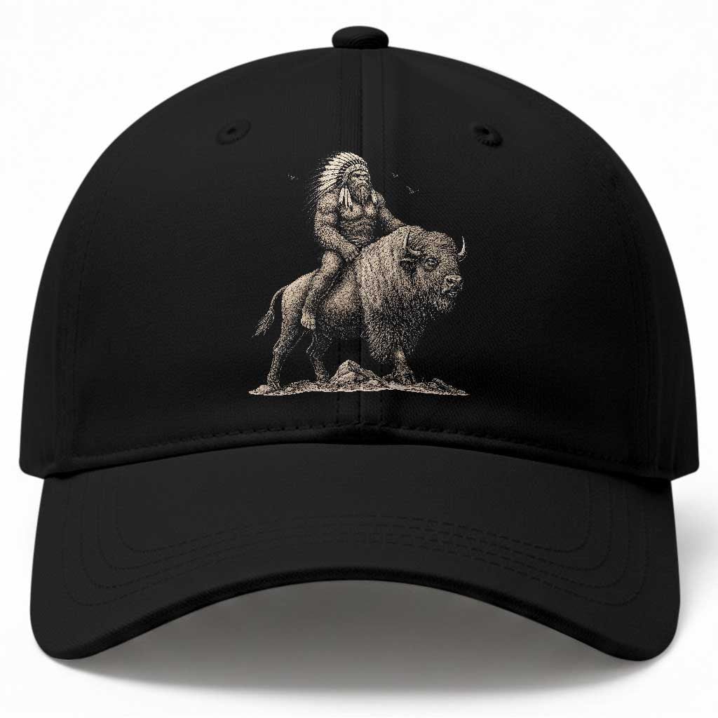 Funny Bigfoot Buffalo Rider Baseball Cap Native Inspired Heritage Graphic TS12 Print Your Wear