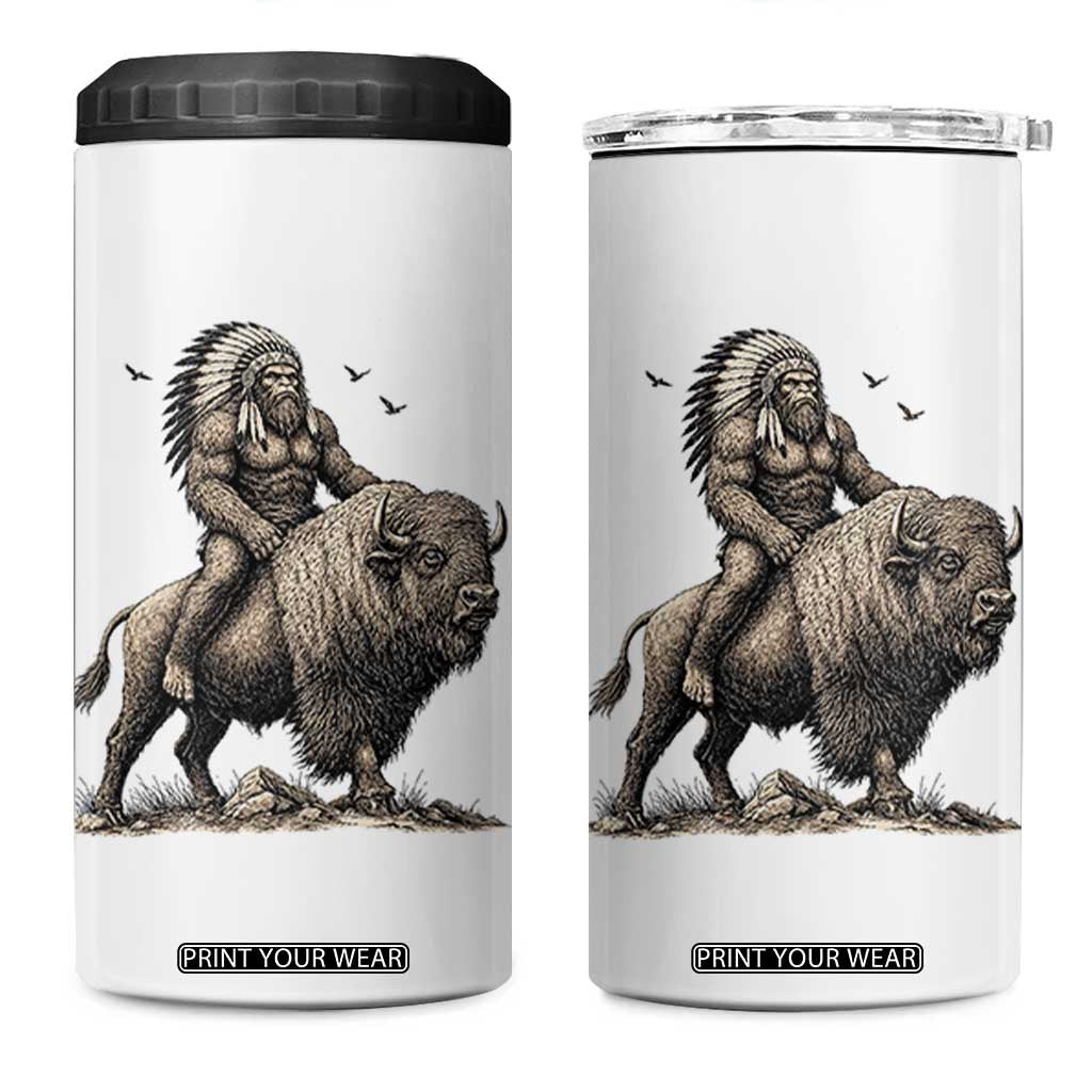 Funny Bigfoot Buffalo Rider 4 in 1 Can Cooler Tumbler Native Inspired Heritage Graphic TS12 One Size: 16 oz White Print Your Wear