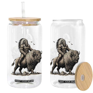 Funny Bigfoot Buffalo Rider Glass Can Native Inspired Heritage Graphic