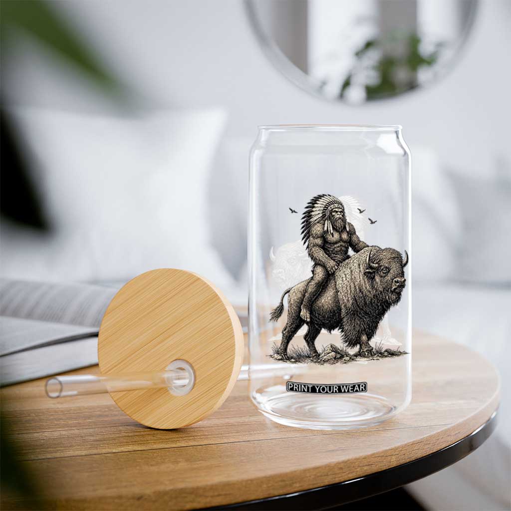 Funny Bigfoot Buffalo Rider Glass Can Native Inspired Heritage Graphic