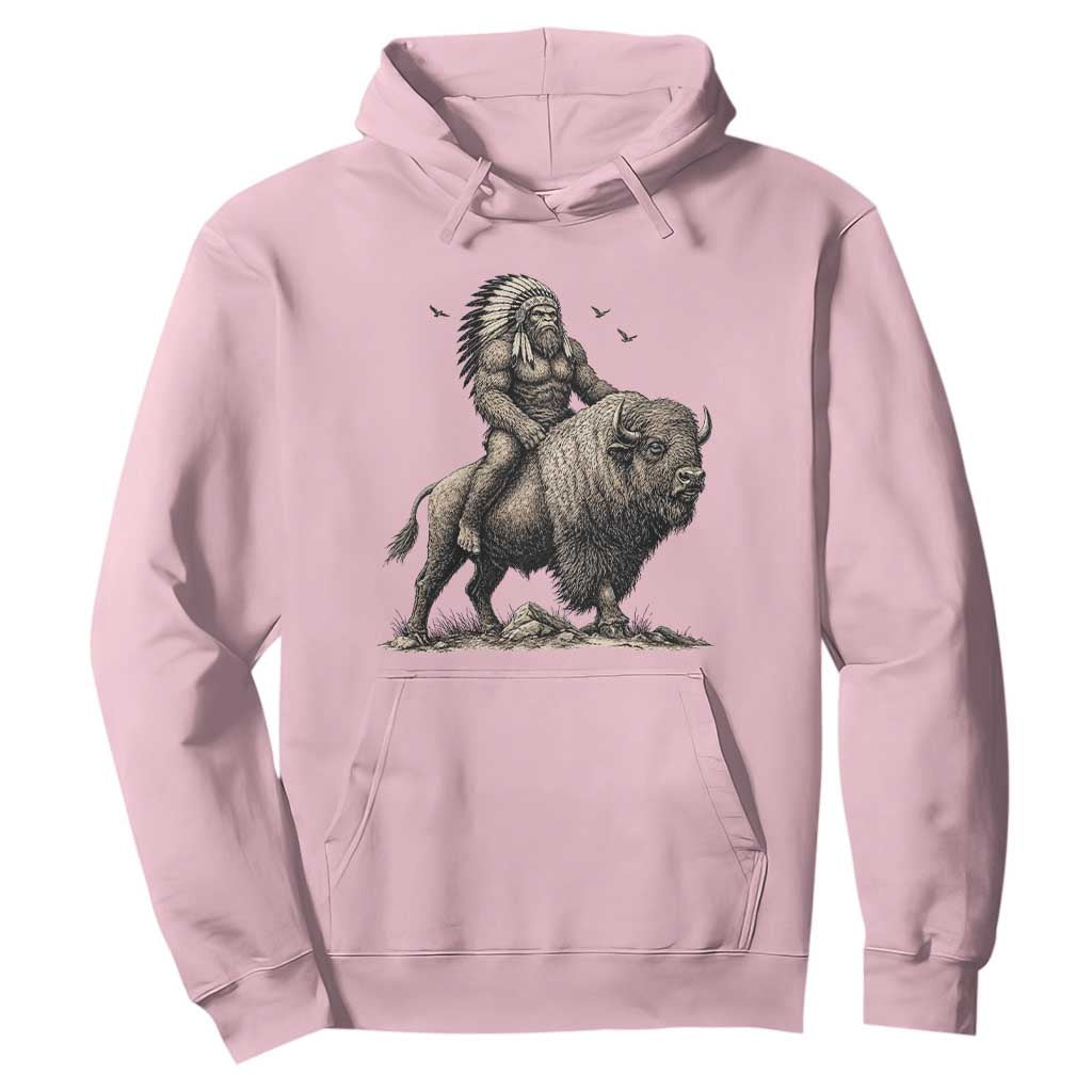 Funny Bigfoot Buffalo Rider Hoodie Native Inspired Heritage Graphic TS12 Light Pink Print Your Wear