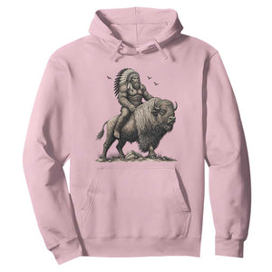 Funny Bigfoot Buffalo Rider Hoodie Native Inspired Heritage Graphic TS12 Light Pink Print Your Wear