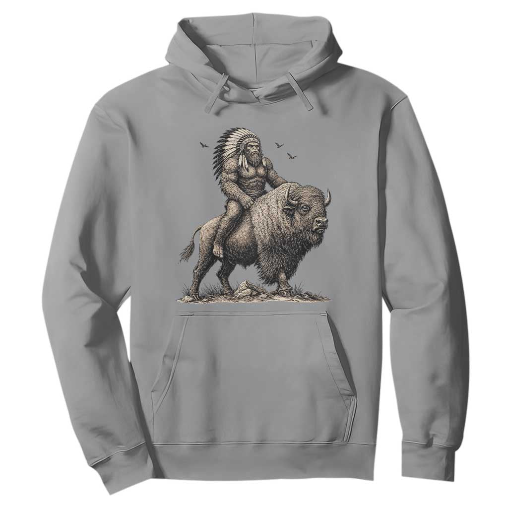 Funny Bigfoot Buffalo Rider Hoodie Native Inspired Heritage Graphic TS12 Sport Gray Print Your Wear