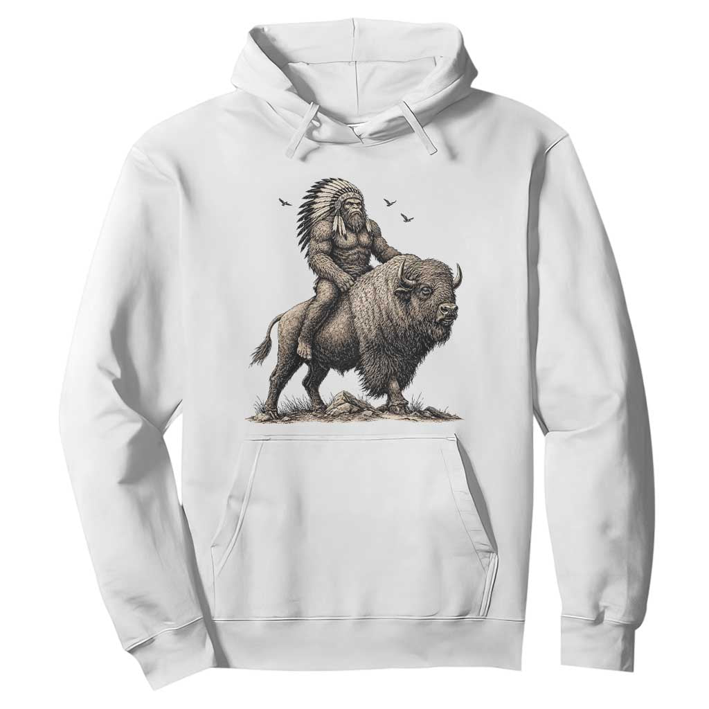 Funny Bigfoot Buffalo Rider Hoodie Native Inspired Heritage Graphic TS12 White Print Your Wear