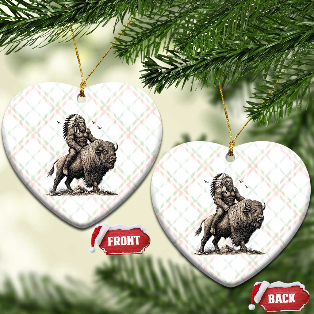 Funny Bigfoot Buffalo Rider Ceramic Ornament Native Inspired Heritage Graphic