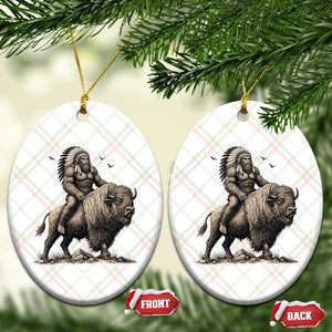 Funny Bigfoot Buffalo Rider Ceramic Ornament Native Inspired Heritage Graphic