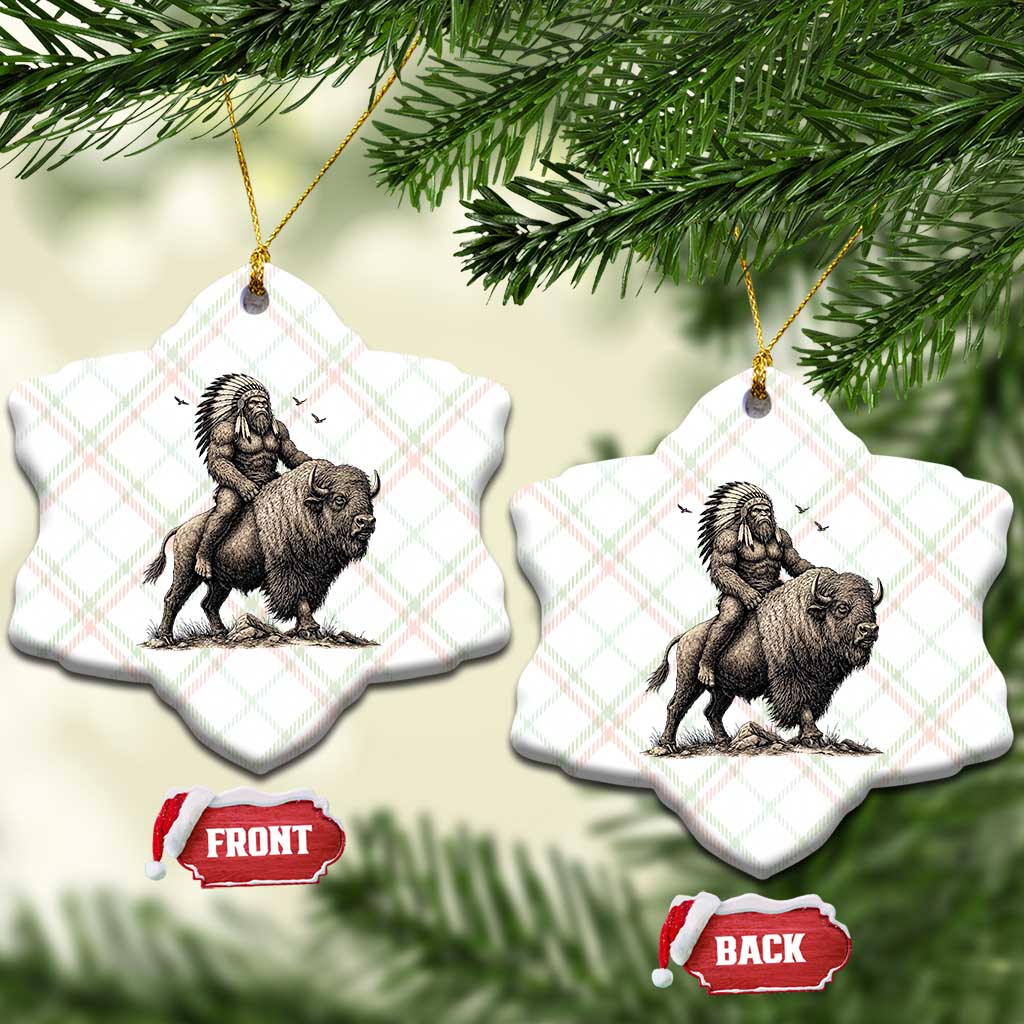 Funny Bigfoot Buffalo Rider Ceramic Ornament Native Inspired Heritage Graphic