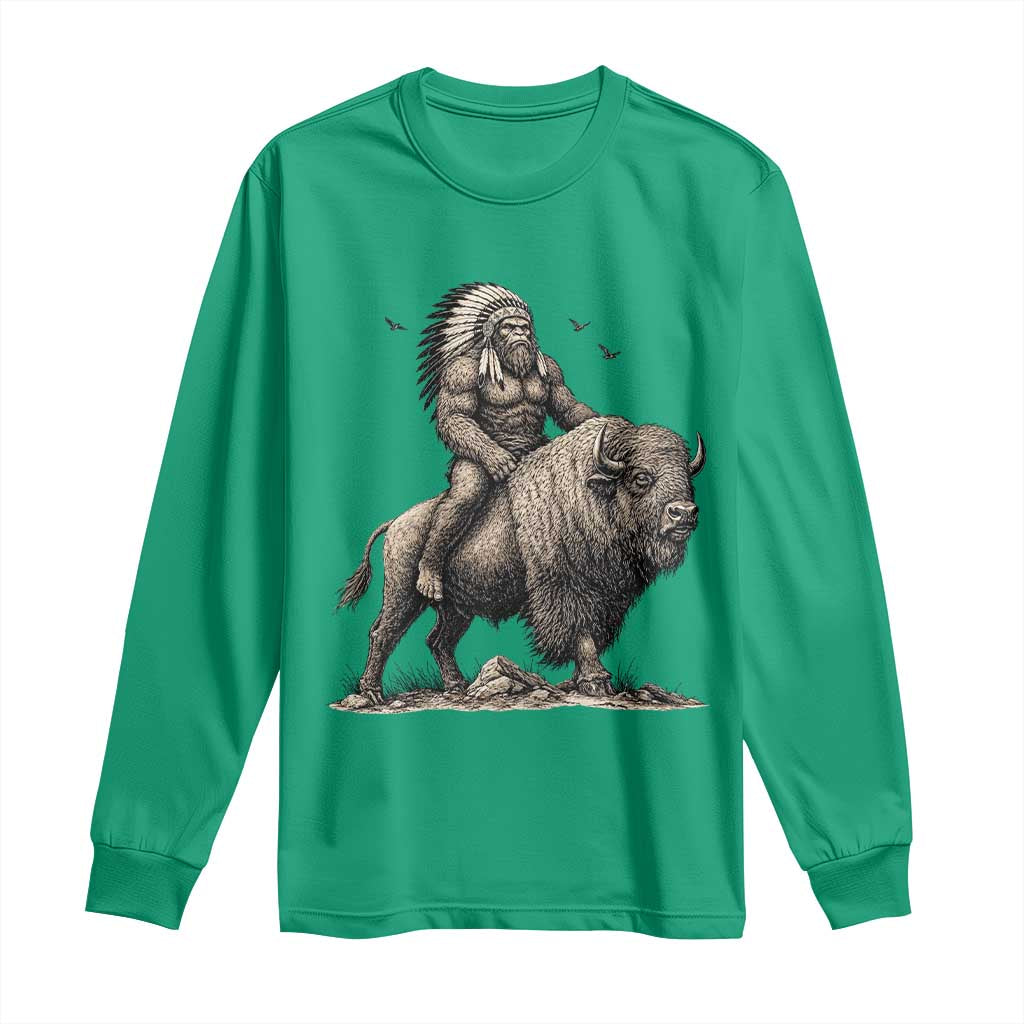 Funny Bigfoot Buffalo Rider Long Sleeve Shirt Native Inspired Heritage Graphic