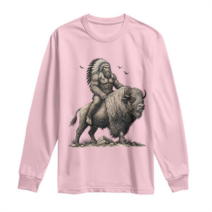 Funny Bigfoot Buffalo Rider Long Sleeve Shirt Native Inspired Heritage Graphic
