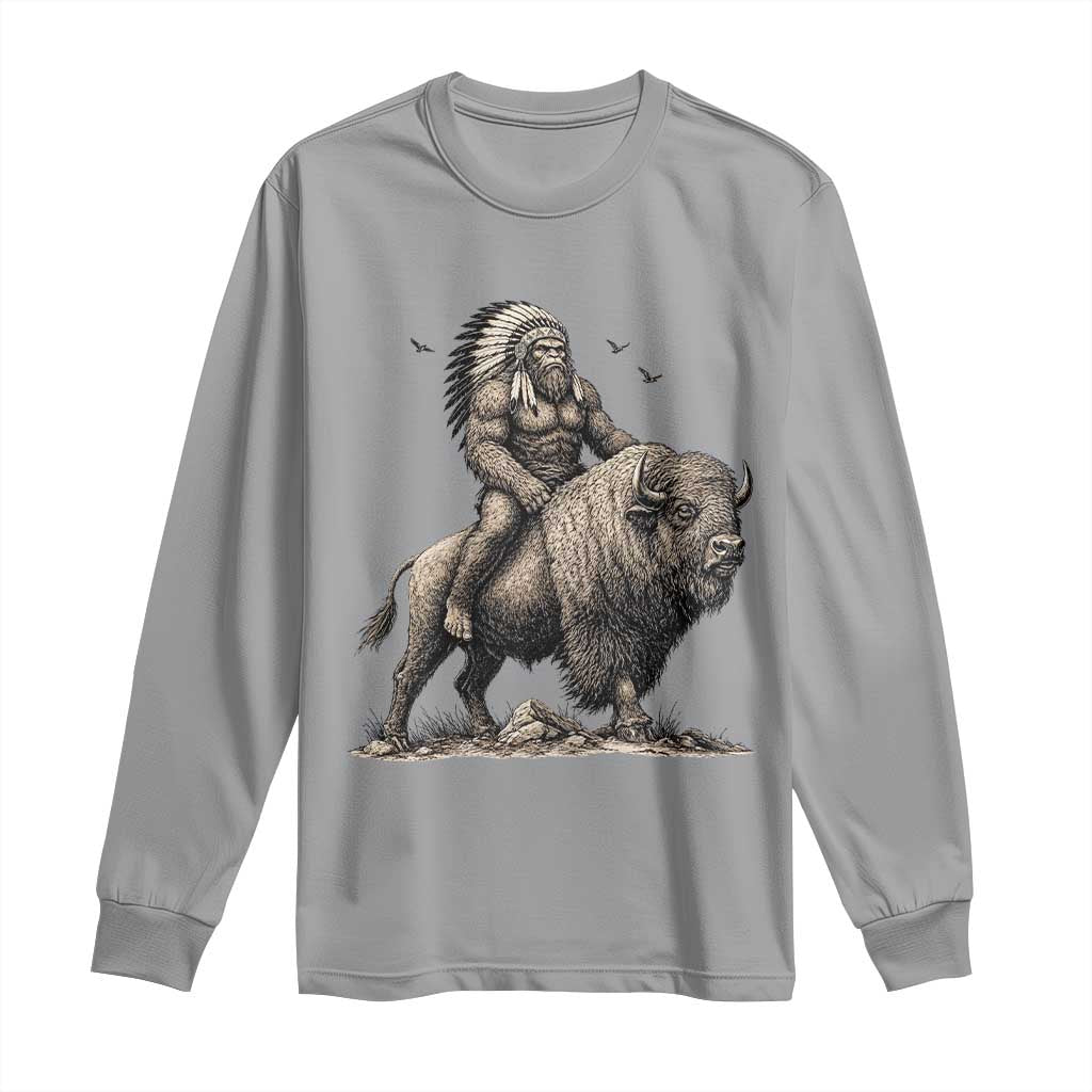Funny Bigfoot Buffalo Rider Long Sleeve Shirt Native Inspired Heritage Graphic