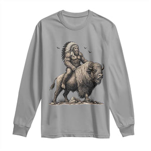 Funny Bigfoot Buffalo Rider Long Sleeve Shirt Native Inspired Heritage Graphic
