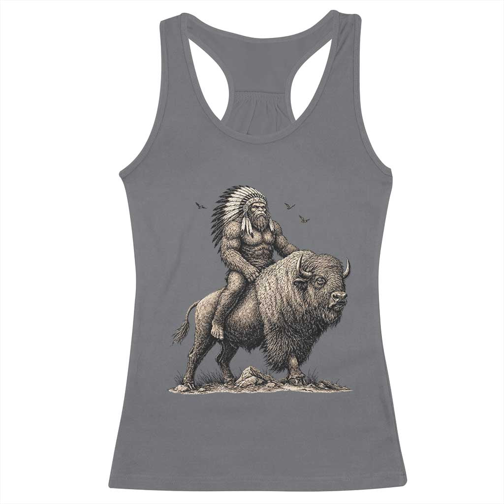 Funny Bigfoot Buffalo Rider Racerback Tank Top Native Inspired Heritage Graphic