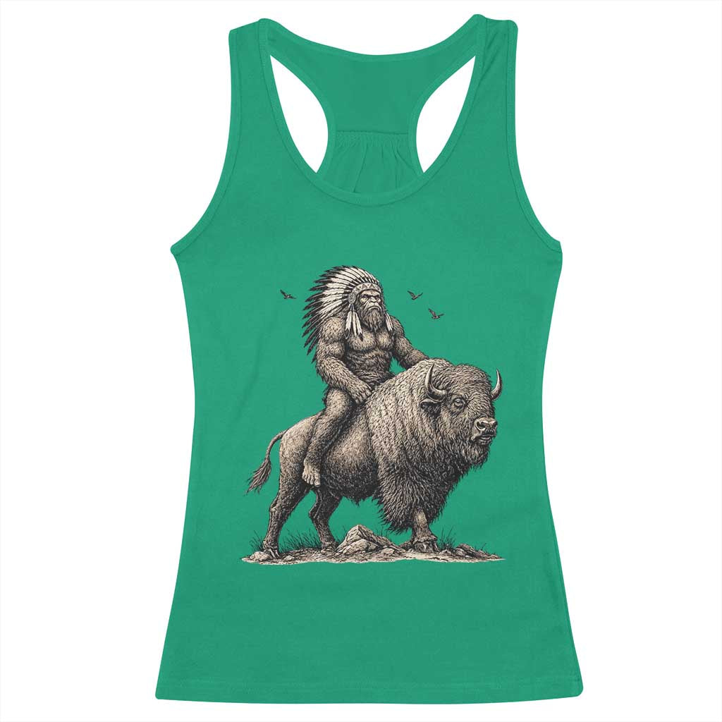 Funny Bigfoot Buffalo Rider Racerback Tank Top Native Inspired Heritage Graphic
