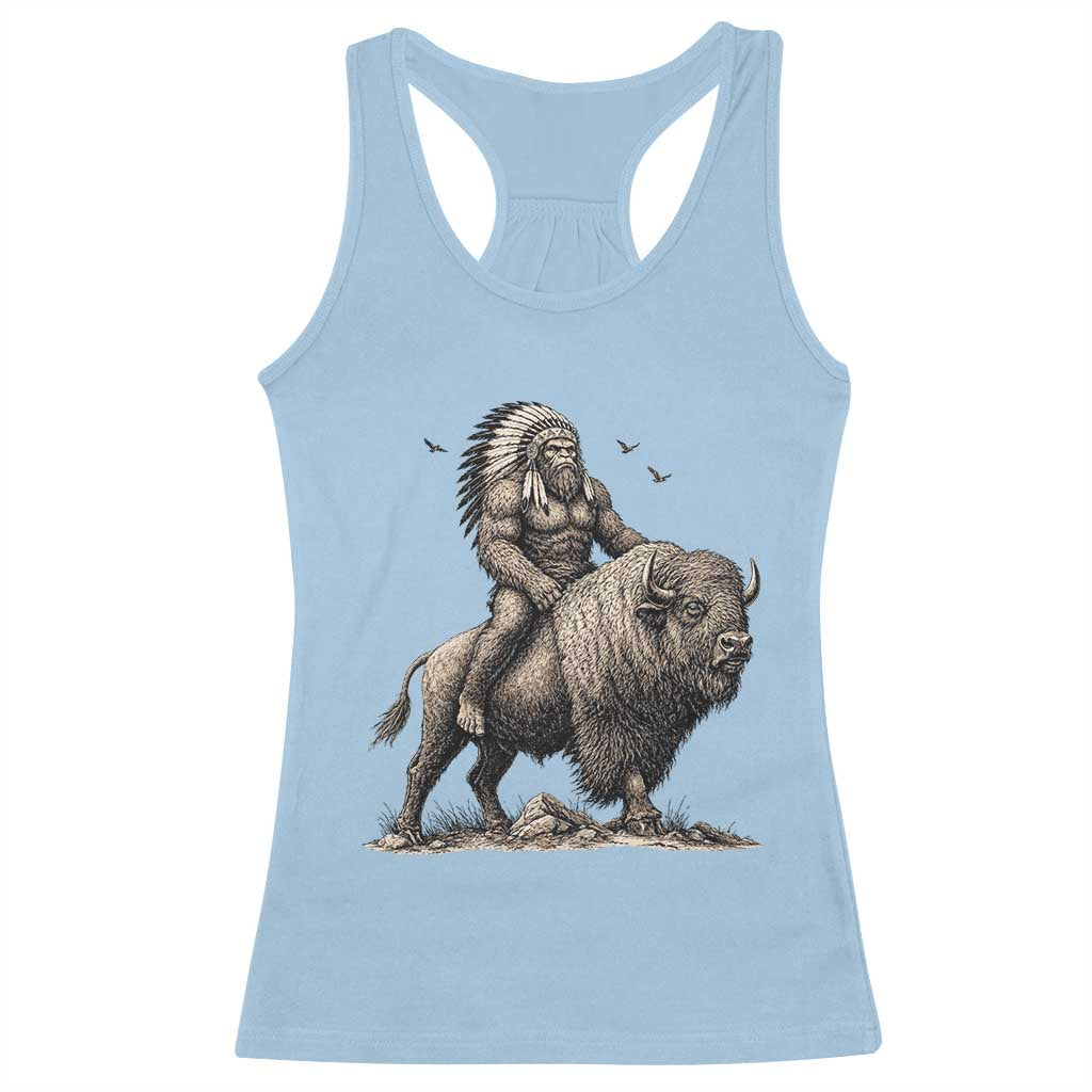 Funny Bigfoot Buffalo Rider Racerback Tank Top Native Inspired Heritage Graphic