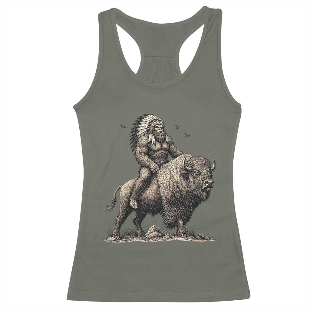 Funny Bigfoot Buffalo Rider Racerback Tank Top Native Inspired Heritage Graphic