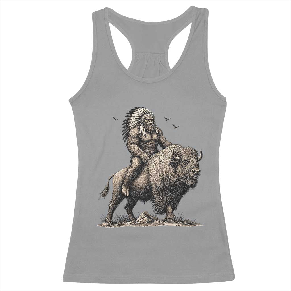 Funny Bigfoot Buffalo Rider Racerback Tank Top Native Inspired Heritage Graphic