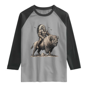 Funny Bigfoot Buffalo Rider Raglan Shirt Native Inspired Heritage Graphic