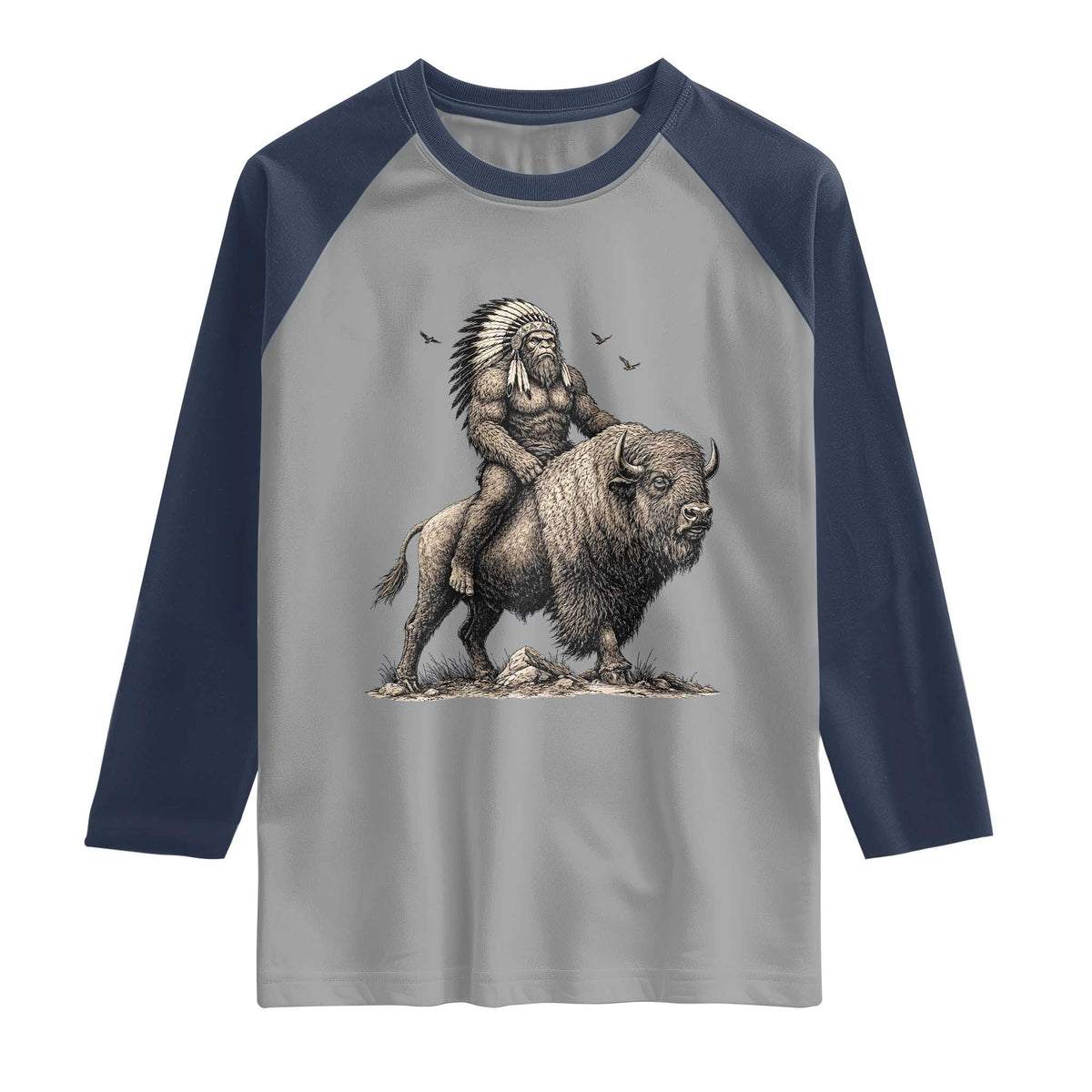 Funny Bigfoot Buffalo Rider Raglan Shirt Native Inspired Heritage Graphic
