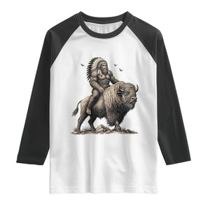 Funny Bigfoot Buffalo Rider Raglan Shirt Native Inspired Heritage Graphic