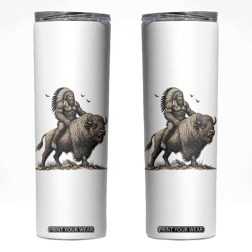 Funny Bigfoot Buffalo Rider Skinny Tumbler Native Inspired Heritage Graphic