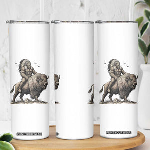 Funny Bigfoot Buffalo Rider Skinny Tumbler Native Inspired Heritage Graphic
