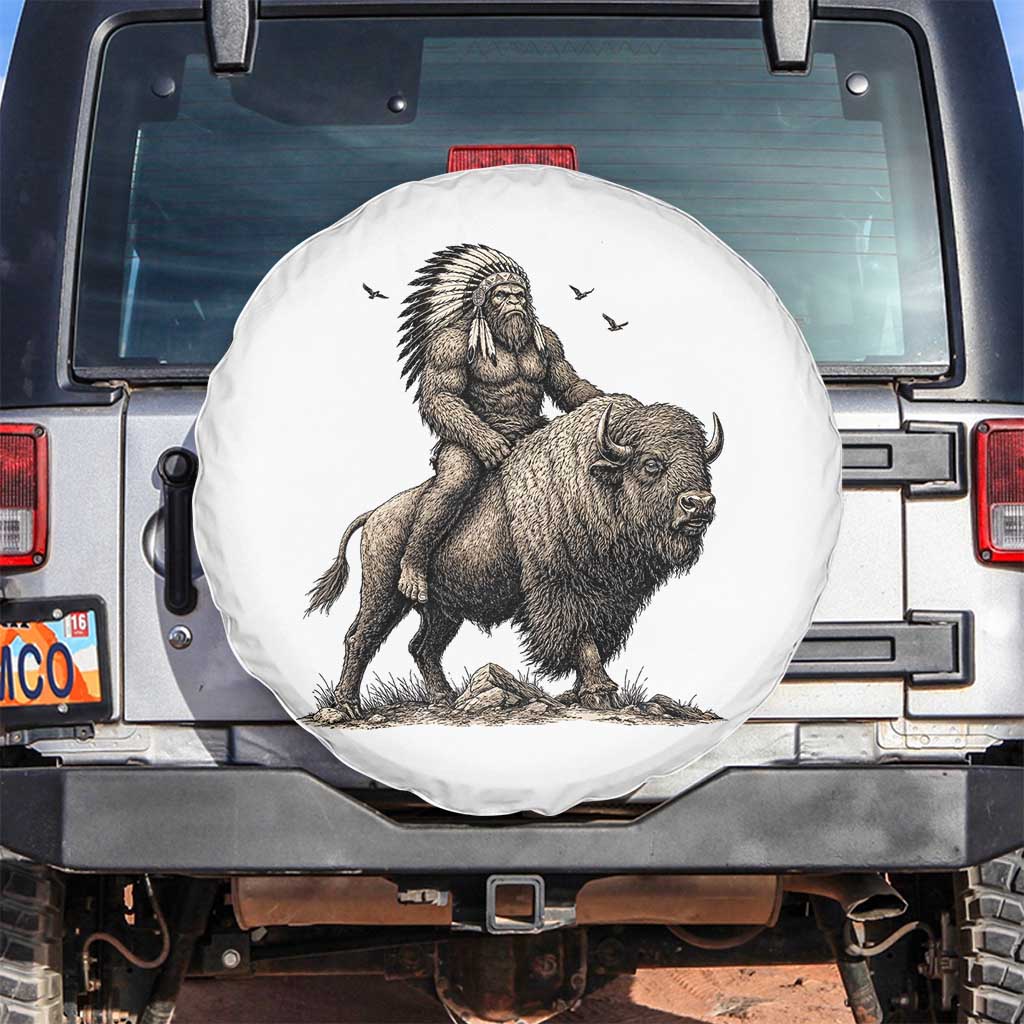 Funny Bigfoot Buffalo Rider Spare Tire Cover Native Inspired Heritage Graphic