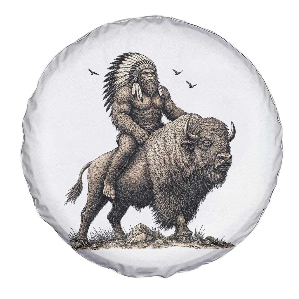 Funny Bigfoot Buffalo Rider Spare Tire Cover Native Inspired Heritage Graphic