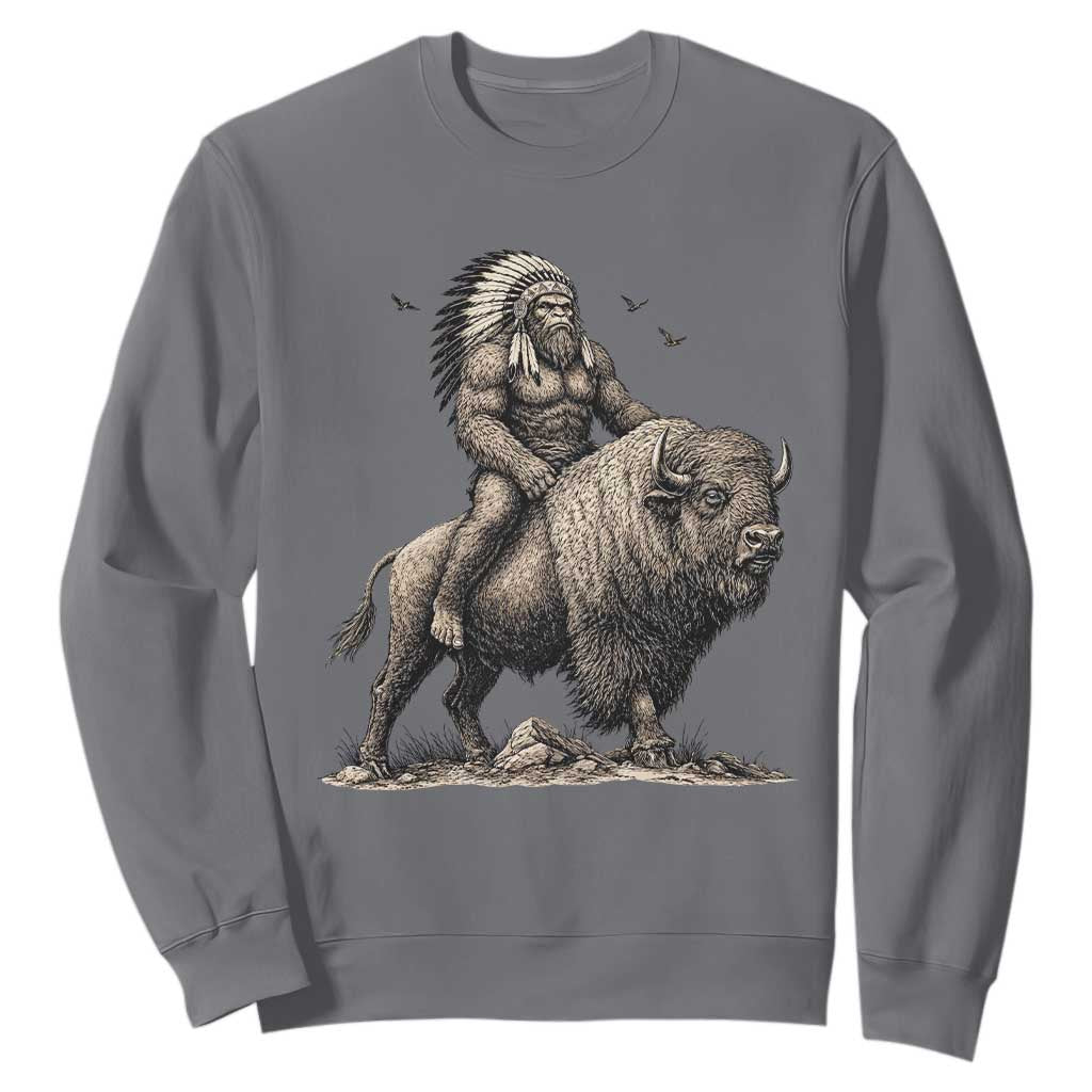 Funny Bigfoot Buffalo Rider Sweatshirt Native Inspired Heritage Graphic