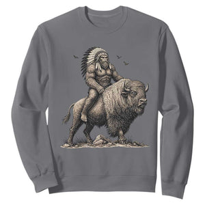 Funny Bigfoot Buffalo Rider Sweatshirt Native Inspired Heritage Graphic