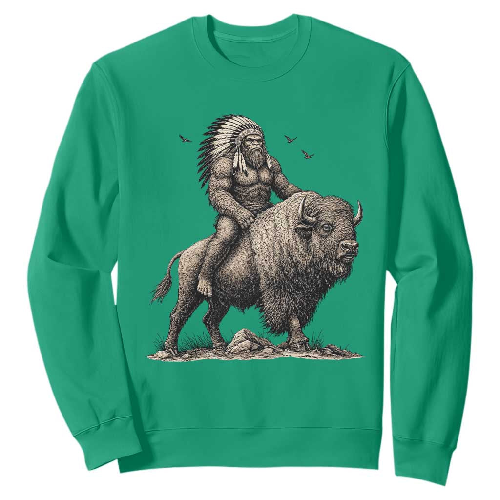 Funny Bigfoot Buffalo Rider Sweatshirt Native Inspired Heritage Graphic