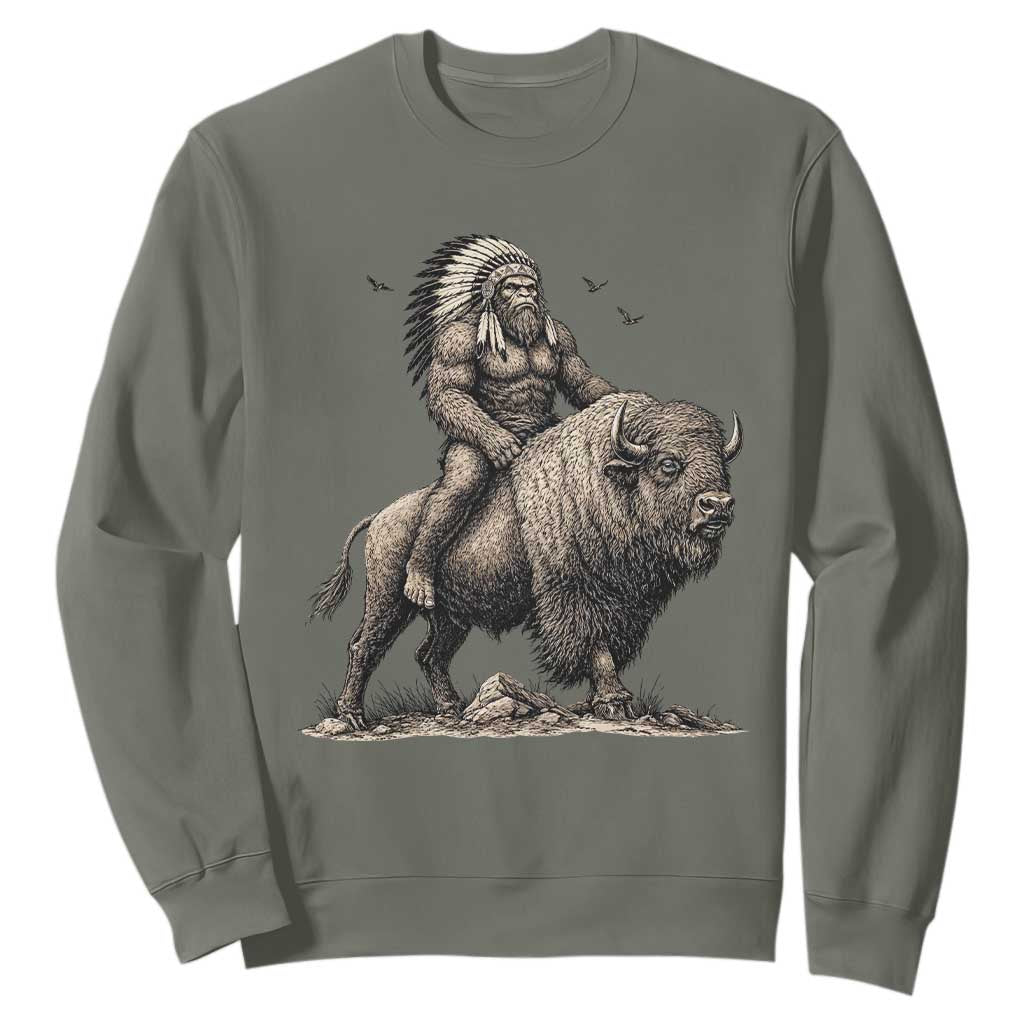 Funny Bigfoot Buffalo Rider Sweatshirt Native Inspired Heritage Graphic