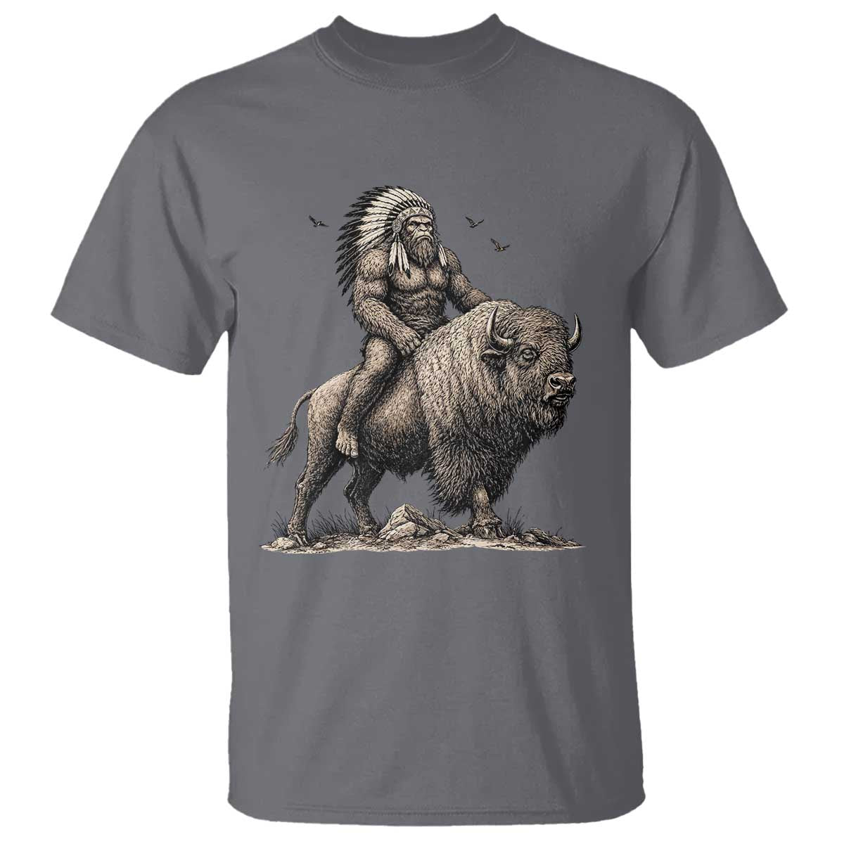 Funny Bigfoot Buffalo Rider T Shirt Native Inspired Heritage Graphic