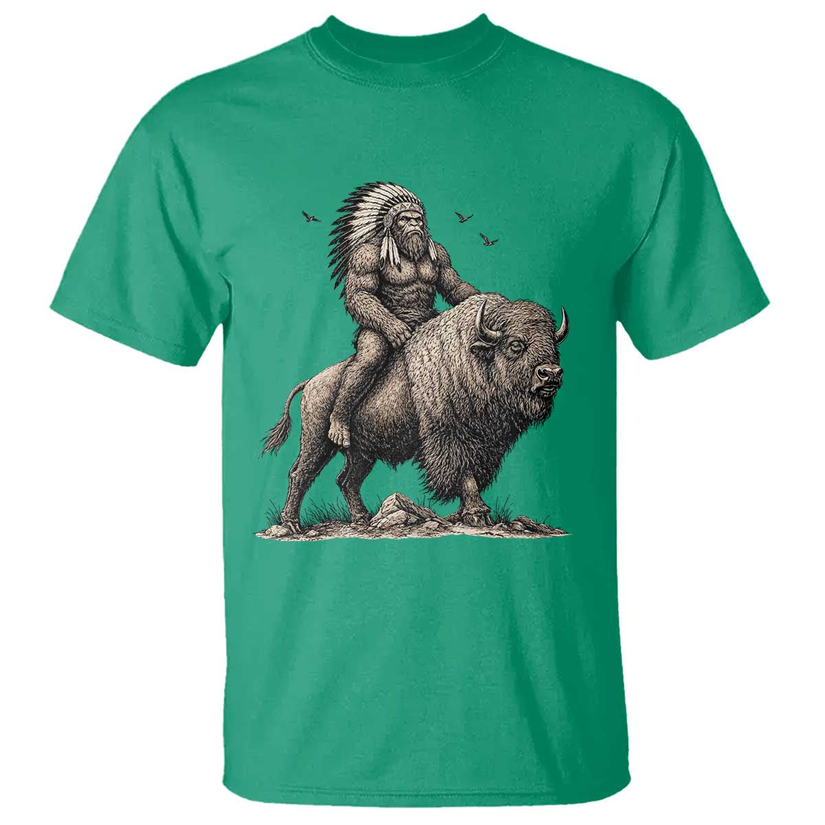 Funny Bigfoot Buffalo Rider T Shirt Native Inspired Heritage Graphic