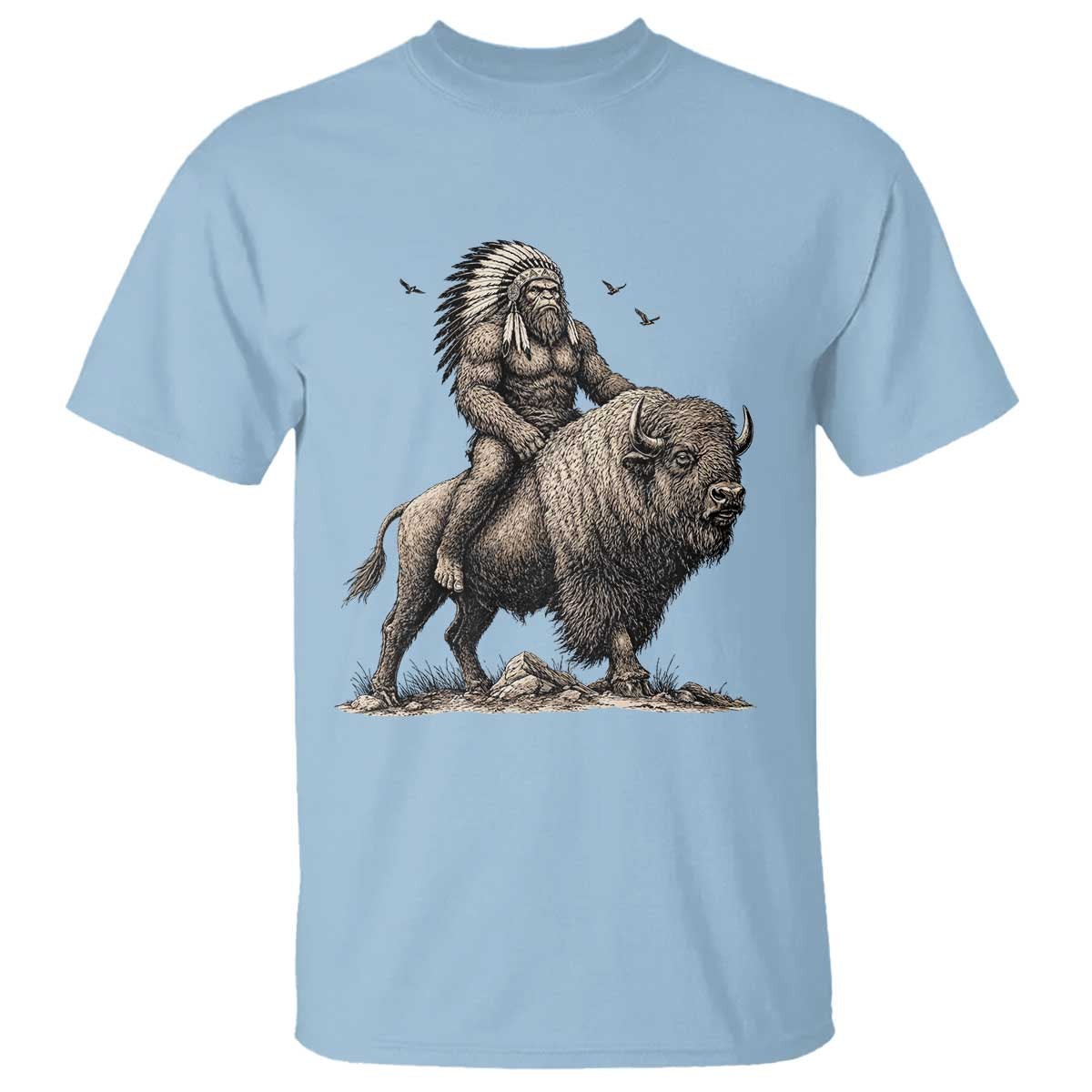 Funny Bigfoot Buffalo Rider T Shirt Native Inspired Heritage Graphic