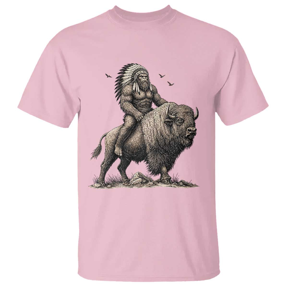 Funny Bigfoot Buffalo Rider T Shirt Native Inspired Heritage Graphic
