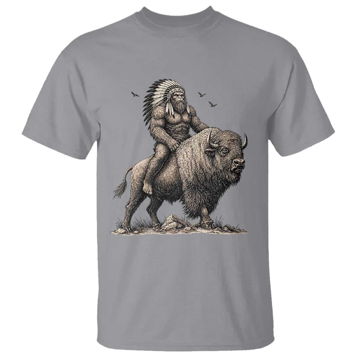 Funny Bigfoot Buffalo Rider T Shirt Native Inspired Heritage Graphic