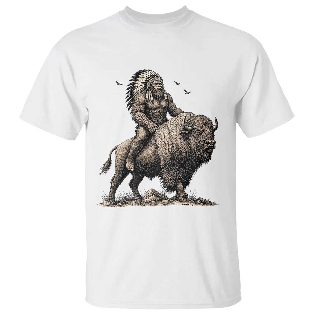 Funny Bigfoot Buffalo Rider T Shirt Native Inspired Heritage Graphic TS12 White Print Your Wear