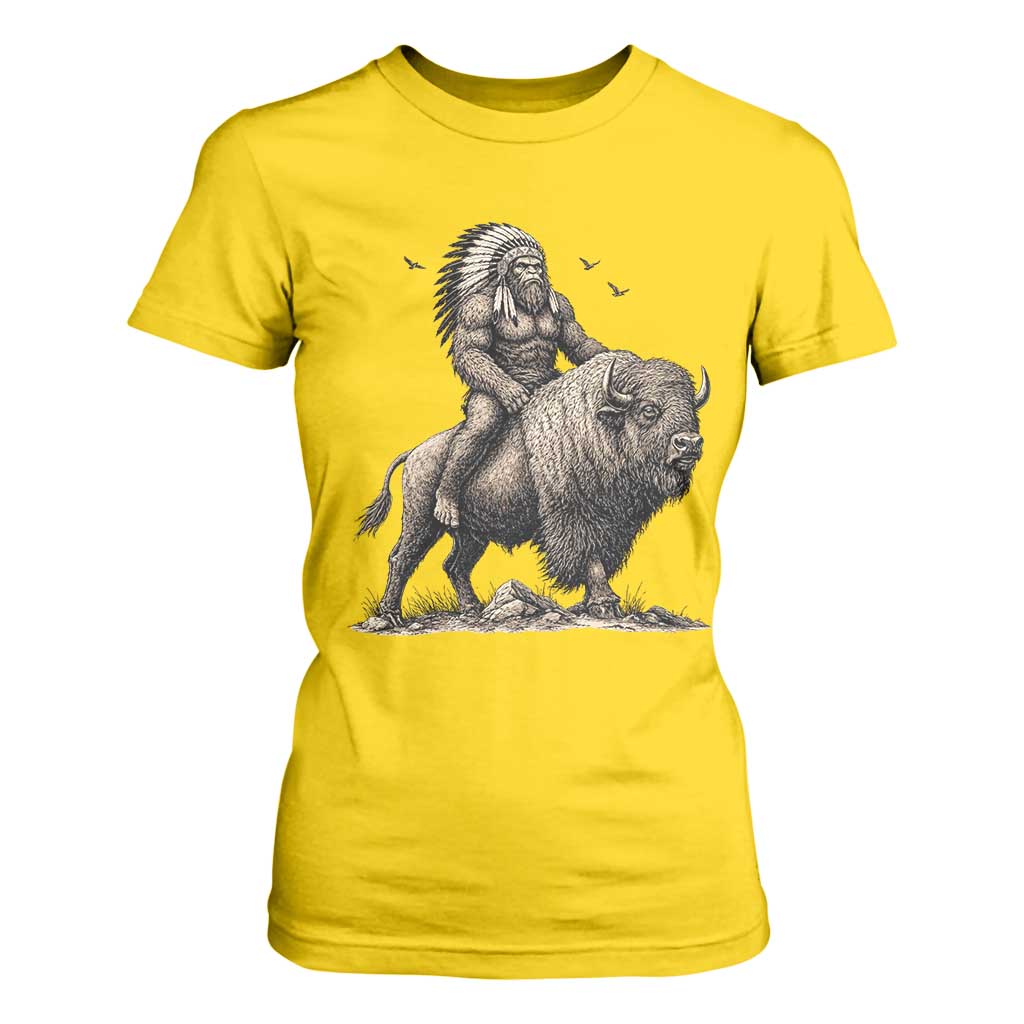 Funny Bigfoot Buffalo Rider T Shirt For Women Native Inspired Heritage Graphic TS12 Daisy Print Your Wear