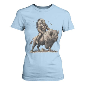 Funny Bigfoot Buffalo Rider T Shirt For Women Native Inspired Heritage Graphic TS12 Light Blue Print Your Wear